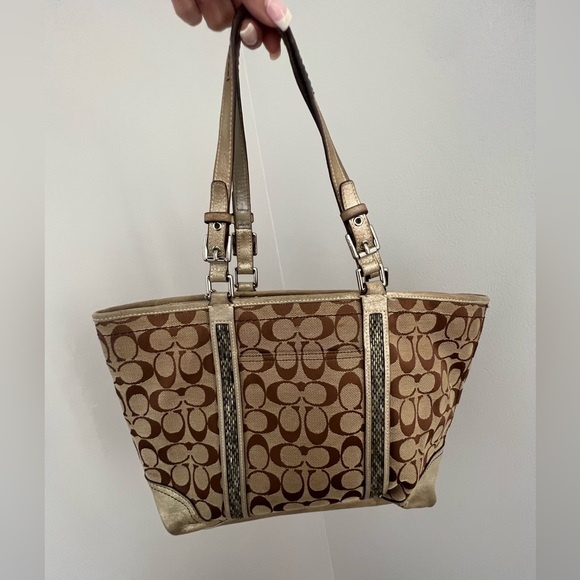 Coach | Bags | Coach Vintage Signature Canvas Leather Brown Silver